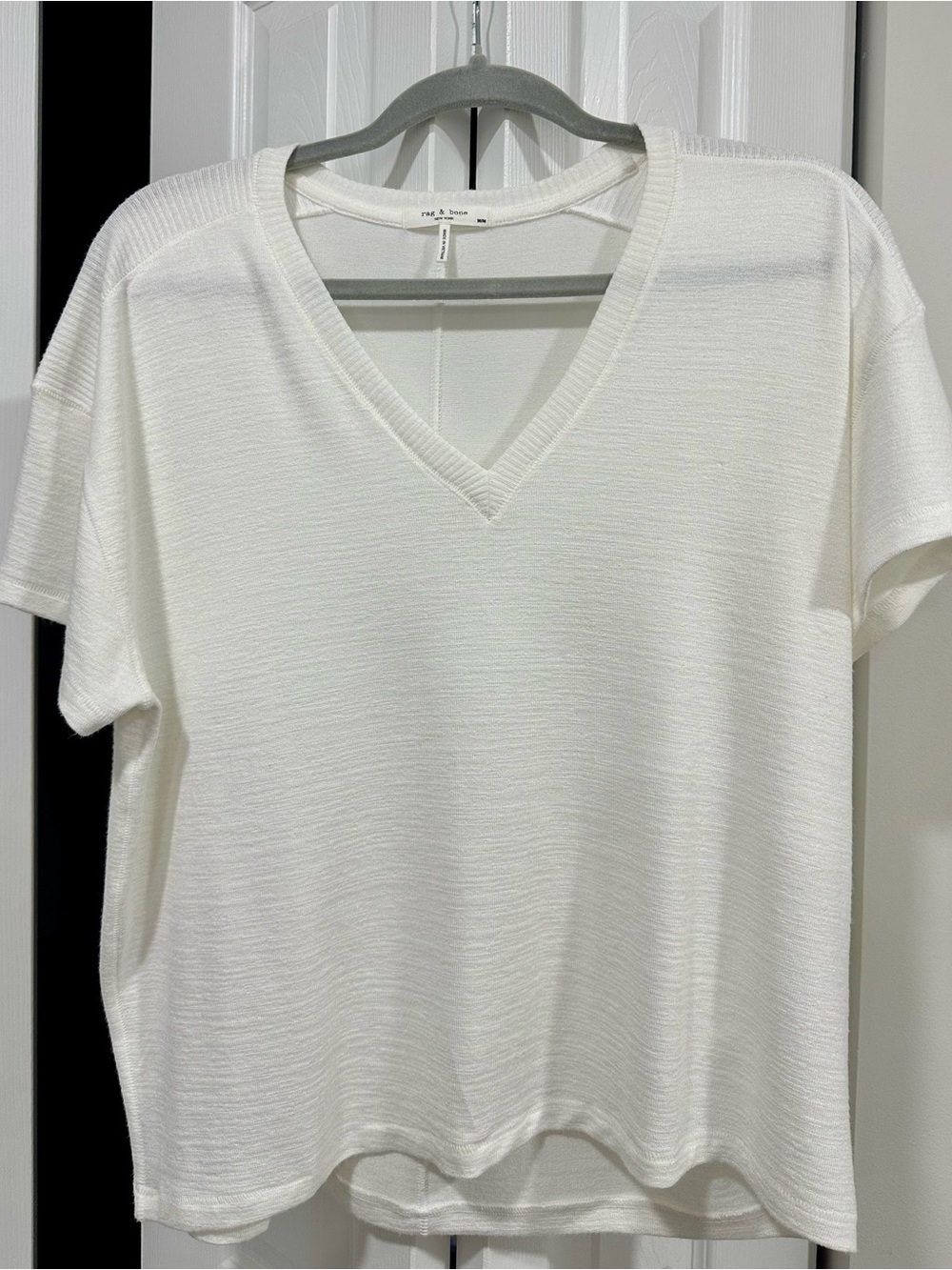 Rag & bone V-Neck Short Sleeve Knit Top - White